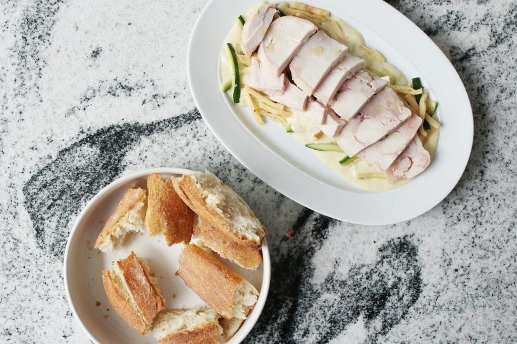 Chabrol: Galantine of Chicken with Zucchini, Socca, and Sauce Suédoise