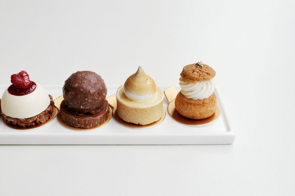 Delysèes: Summmer Rendezvous Menu: Mini Chocolate Praline "Rocher", Fresh Lemon Tart with Italian Meringue, "Intense" Madagascar Vanilla Mini Chox