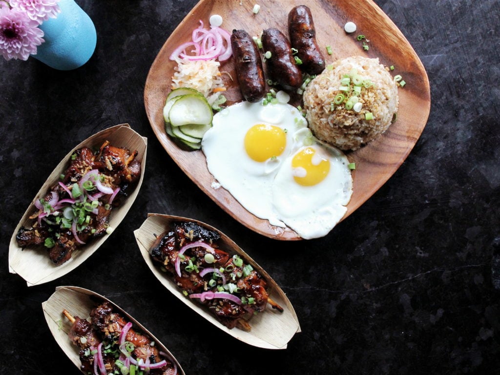 Platito: BBQ Pork Skewers + Longsilog