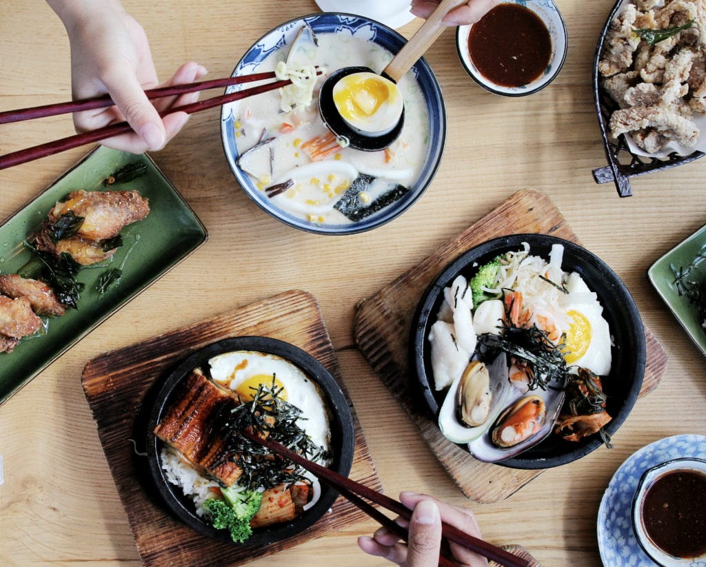 Petit Potato: Grapefruit Sauce Chicken Wings, Seafood Ramen, Spicy Grilled Eel Bimbambap, Spicey Seafood Bimbambap