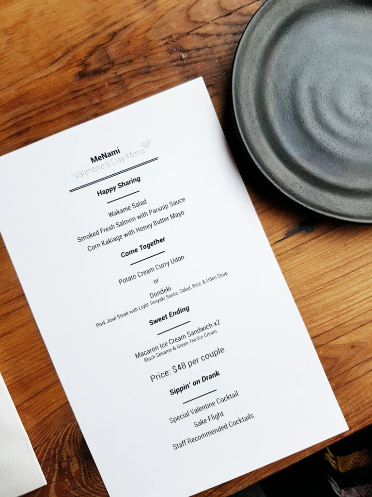 Menami Toronto: Valentine's Day 2017 Menu, $24 per person