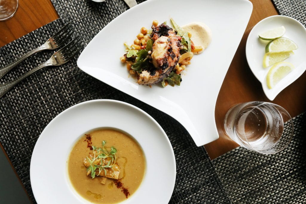Diwan: Red Lentil Soup + Grilled Octopus with Chickpea Salad
