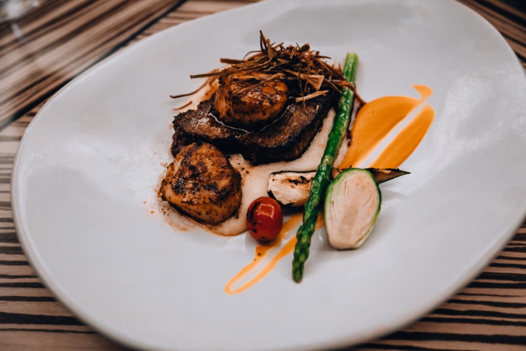 Sandals Montego Bay 5 Star Global Gourmet Culinary Tour: Butch's Seafood & Steak, Pan Seared Diver Scallops with Slow Braised Beef Briskets