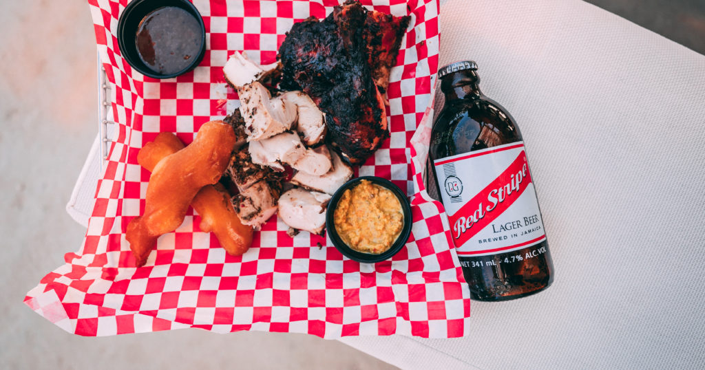 Sandals Royal Caribbean: Jerk Shack, Jerk Chicken, Dumpling, and Red Stripe Beer (Also available at Sandals Montego Bay)