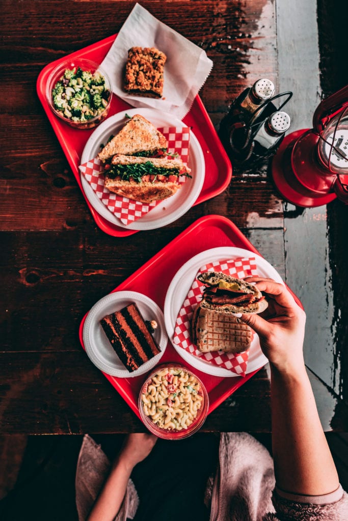 Best Places to Eat in The Laurentians, Quebec: Serres Bertrand. Tomato Sandwich, macaroni salad, cake