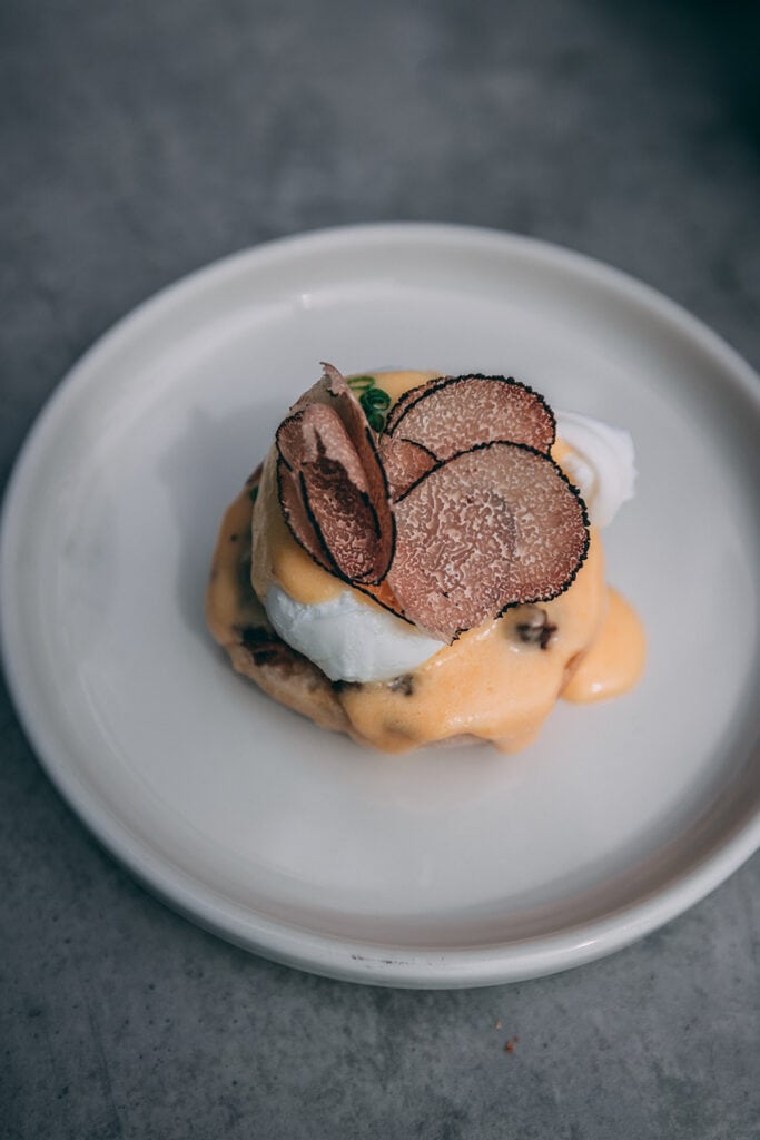 The Wilde Restaurant Calgary inside the Dorian Hotel - Truffle Eggs Benedict