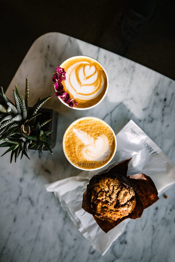 Mob Squad Café Calgary Rose Latte + Cappuccino + Apple Pie Muffin
